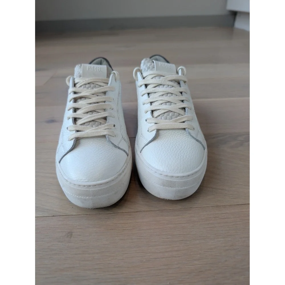 P448 John White Leather Sneakers Gray Suede Low Top US 9/EU 40
